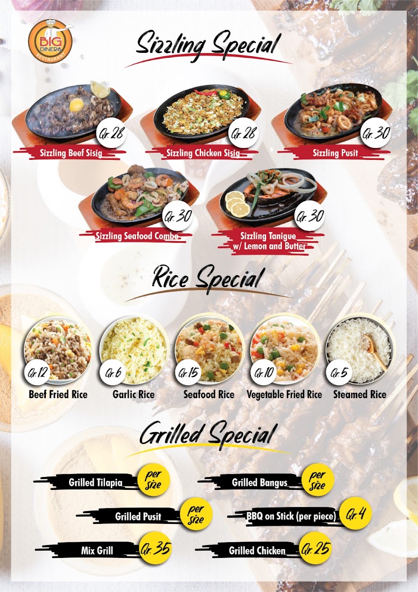 Big Diners Restaurant Menu Photo 3