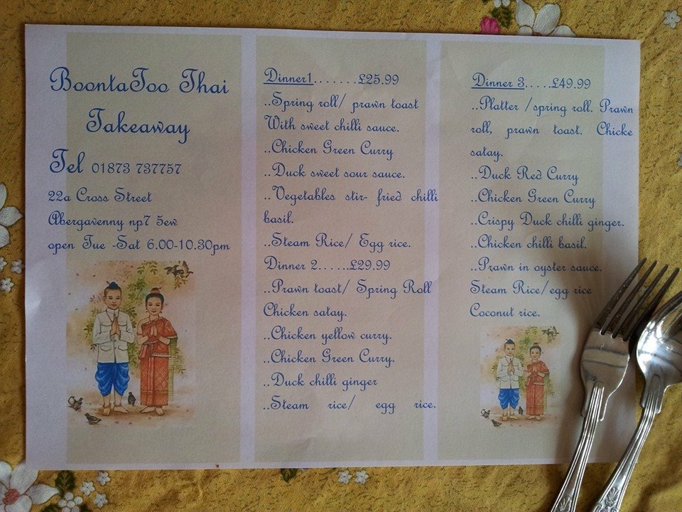 Boonta Too Thai Restaurant Menu Photo 3