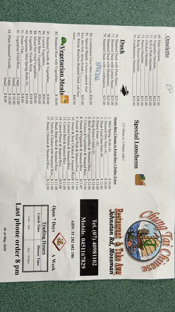 Chung Tai Chinese Restaurant & Takeaway Menu Photo 2