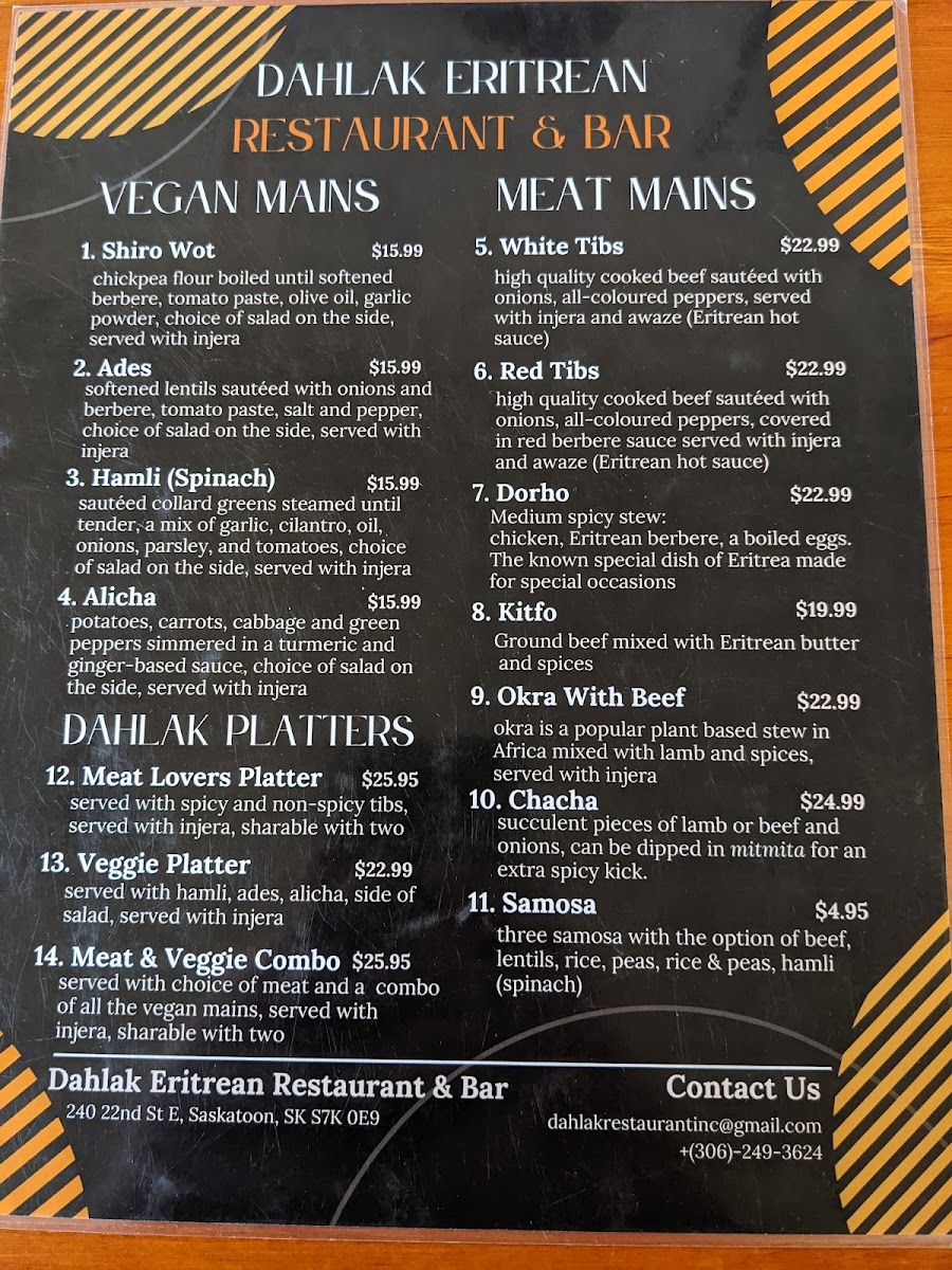 Dahlak Eritrean Restaurant & Bar Menu Photo 1