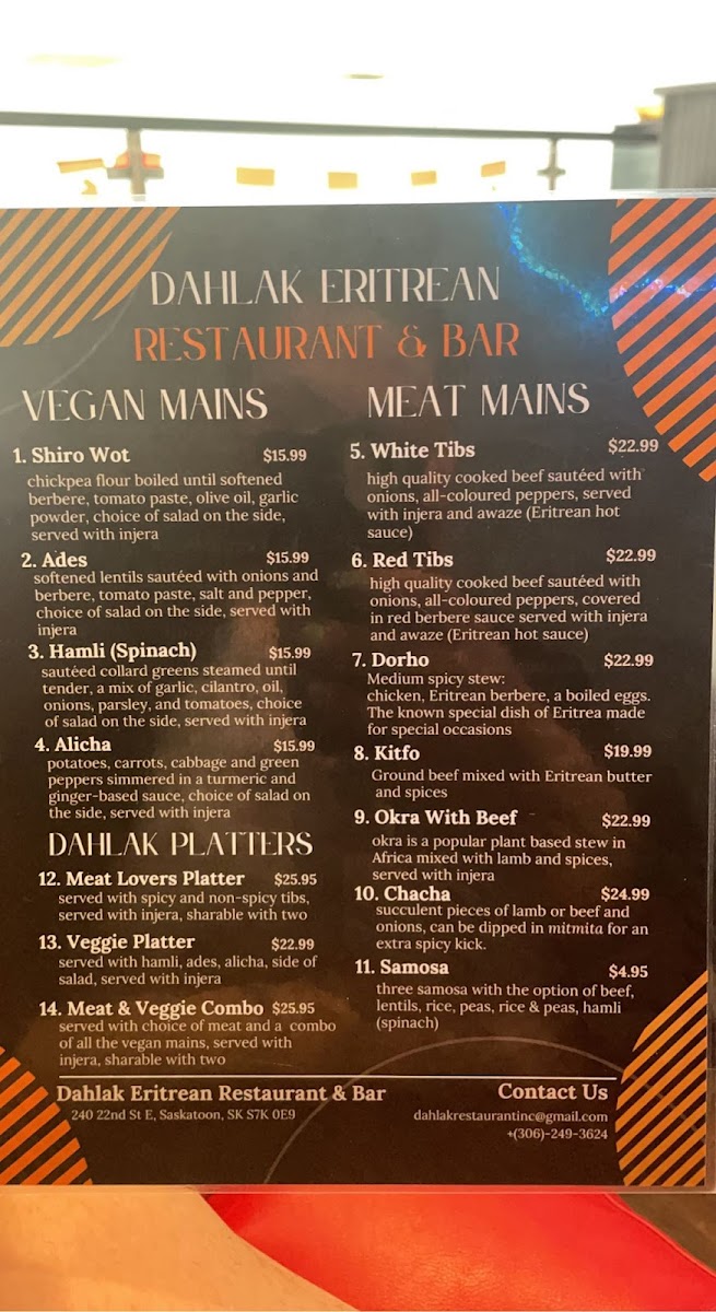Dahlak Eritrean Restaurant & Bar Menu Photo 2