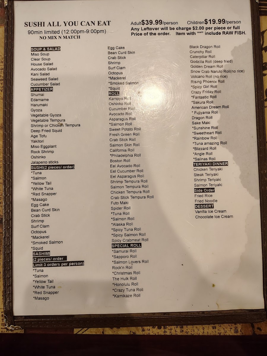 Fujiyama Japanese Restaurant Menu Photo 2