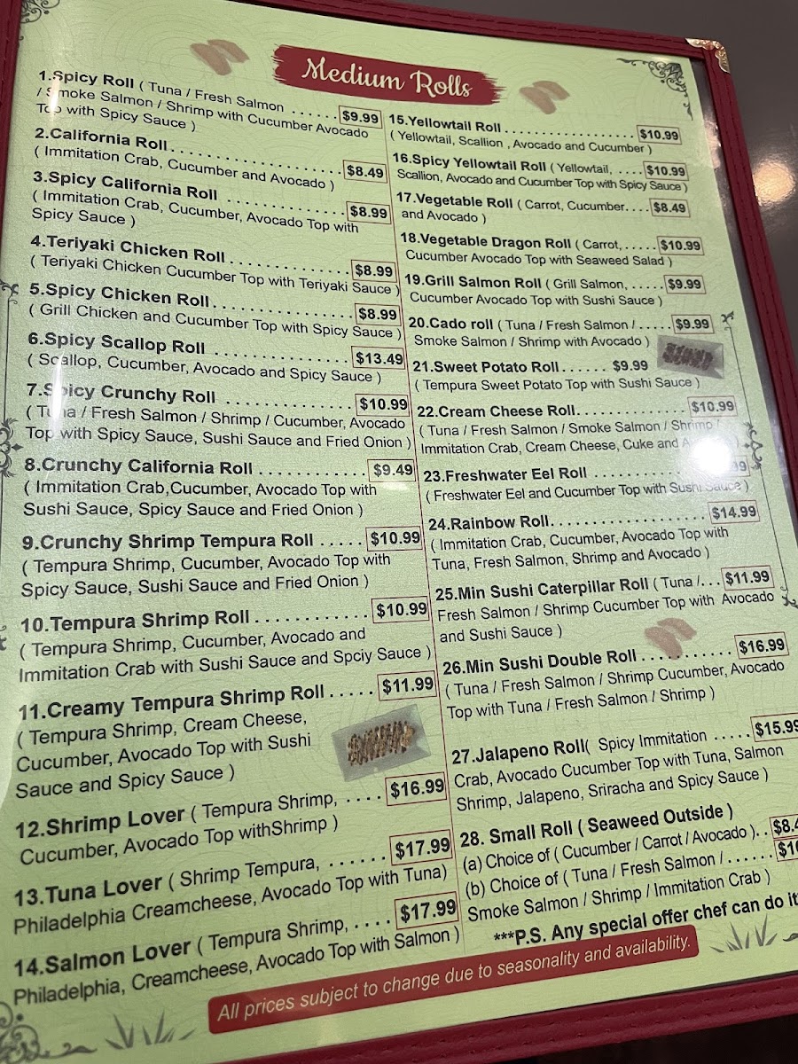 Min Sushi & Ramen Bowl Menu Photo 2