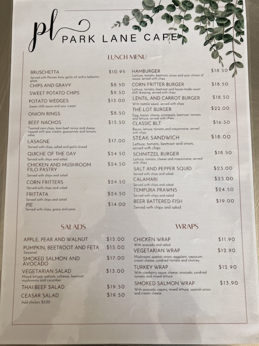 Park Lane Cafe Menu Photo 1