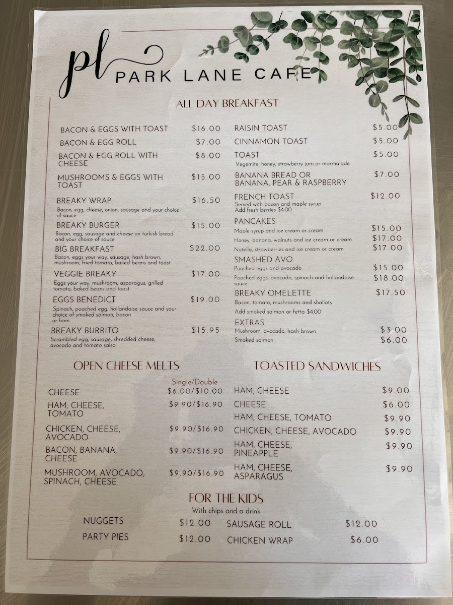 Park Lane Cafe Menu Photo 2
