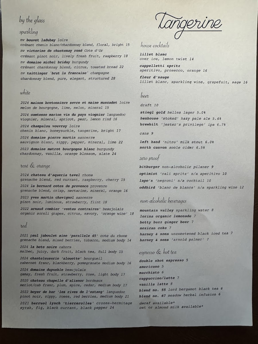 Tangerine French Bistro Menu Photo 2