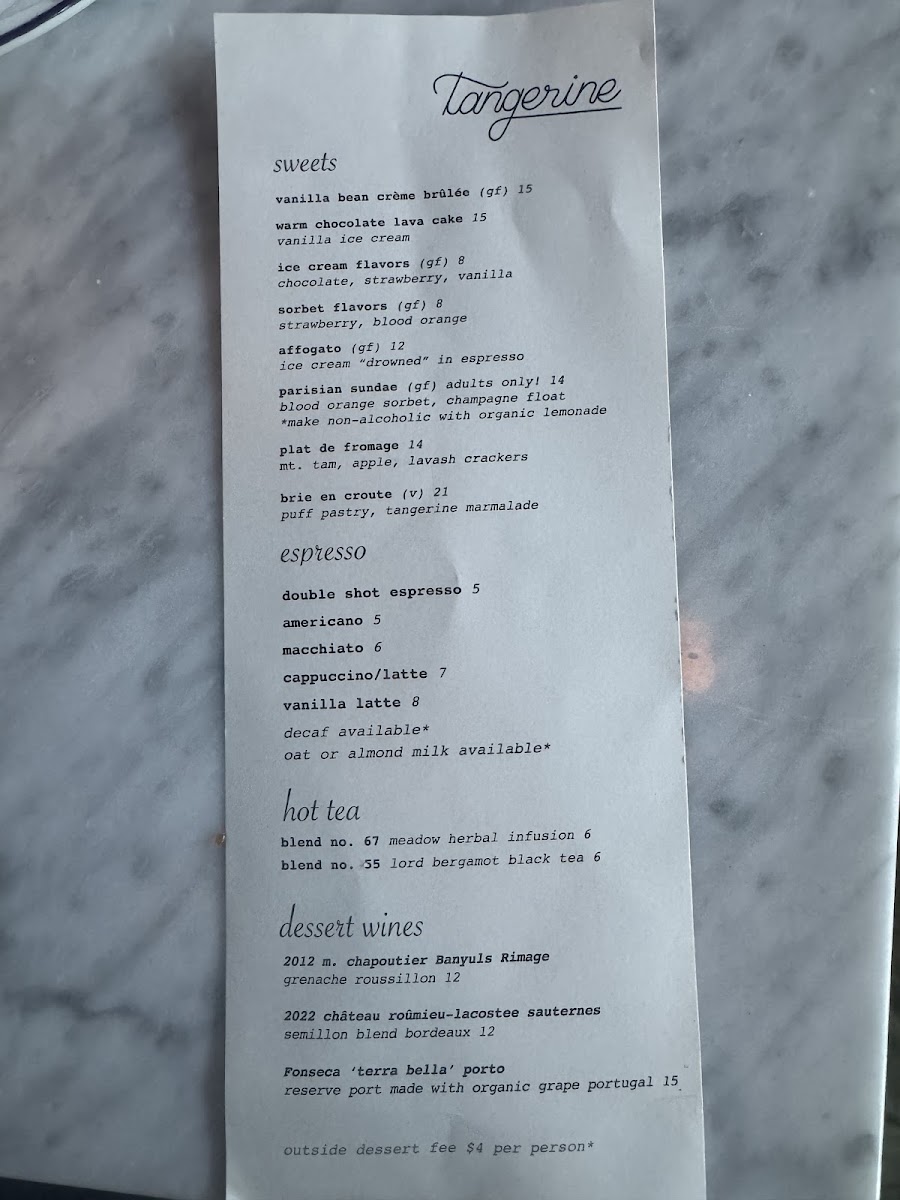 Tangerine French Bistro Menu Photo 3