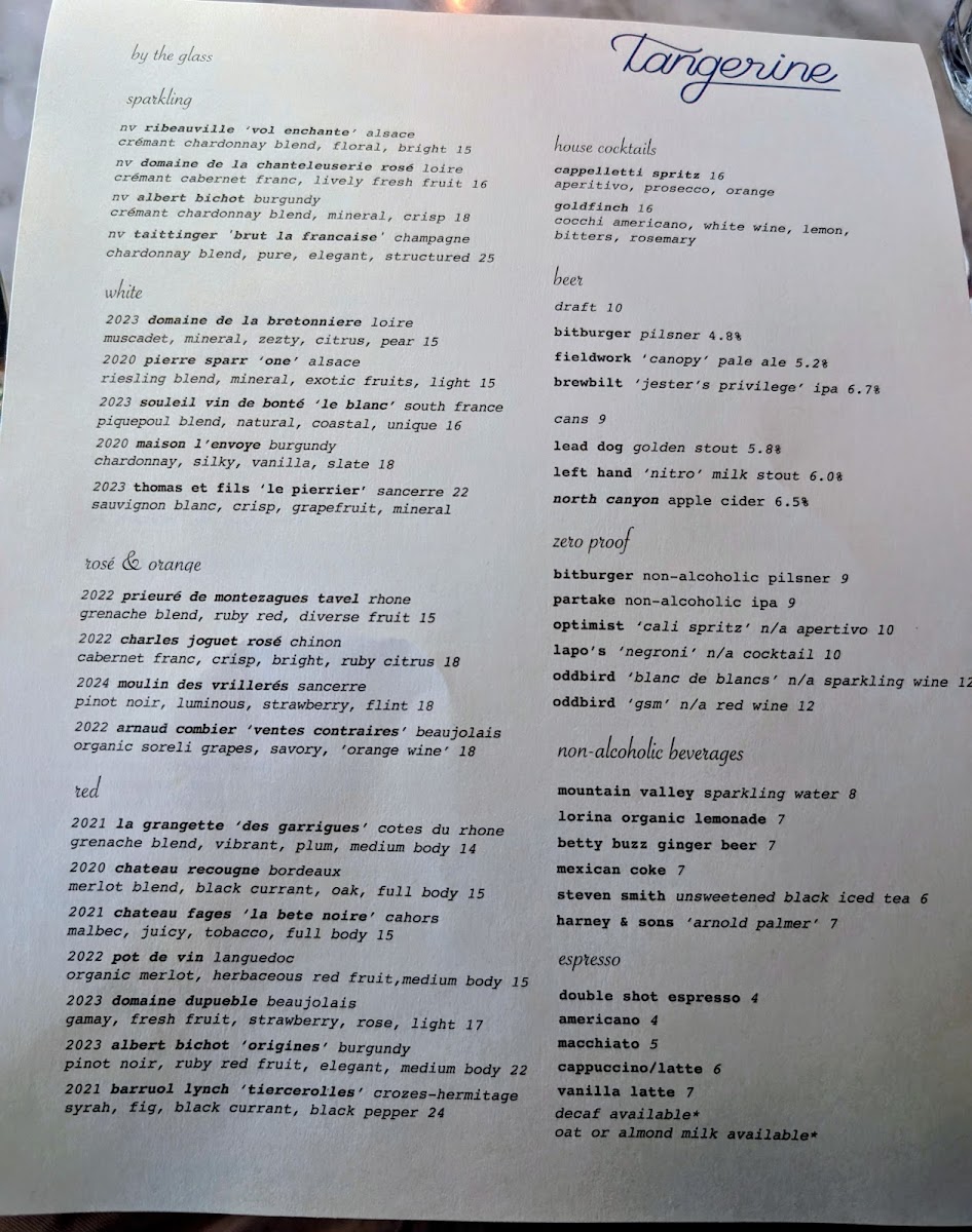 Tangerine French Bistro Menu Photo 5