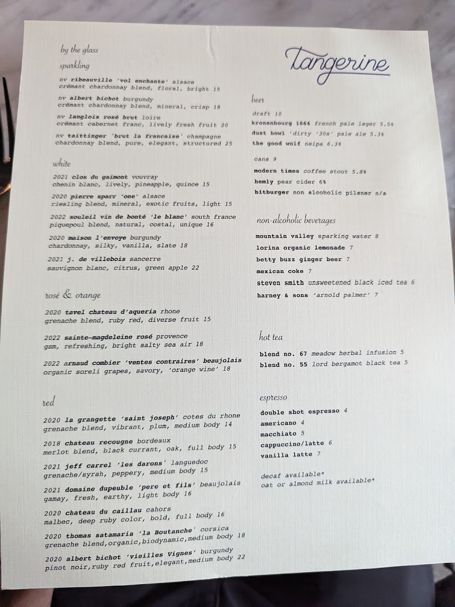 Tangerine French Bistro Menu Photo 8