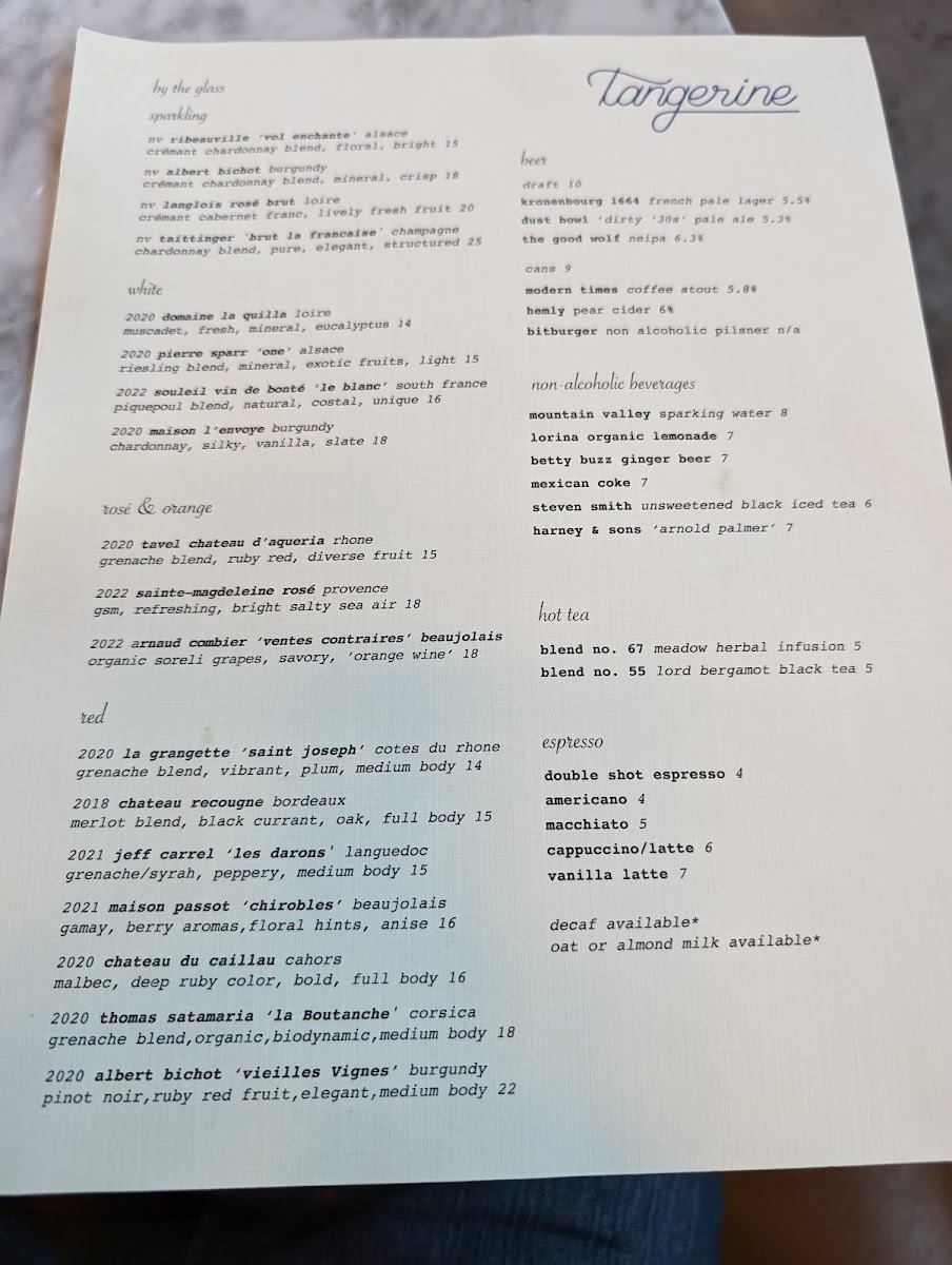 Tangerine French Bistro Menu Photo 9