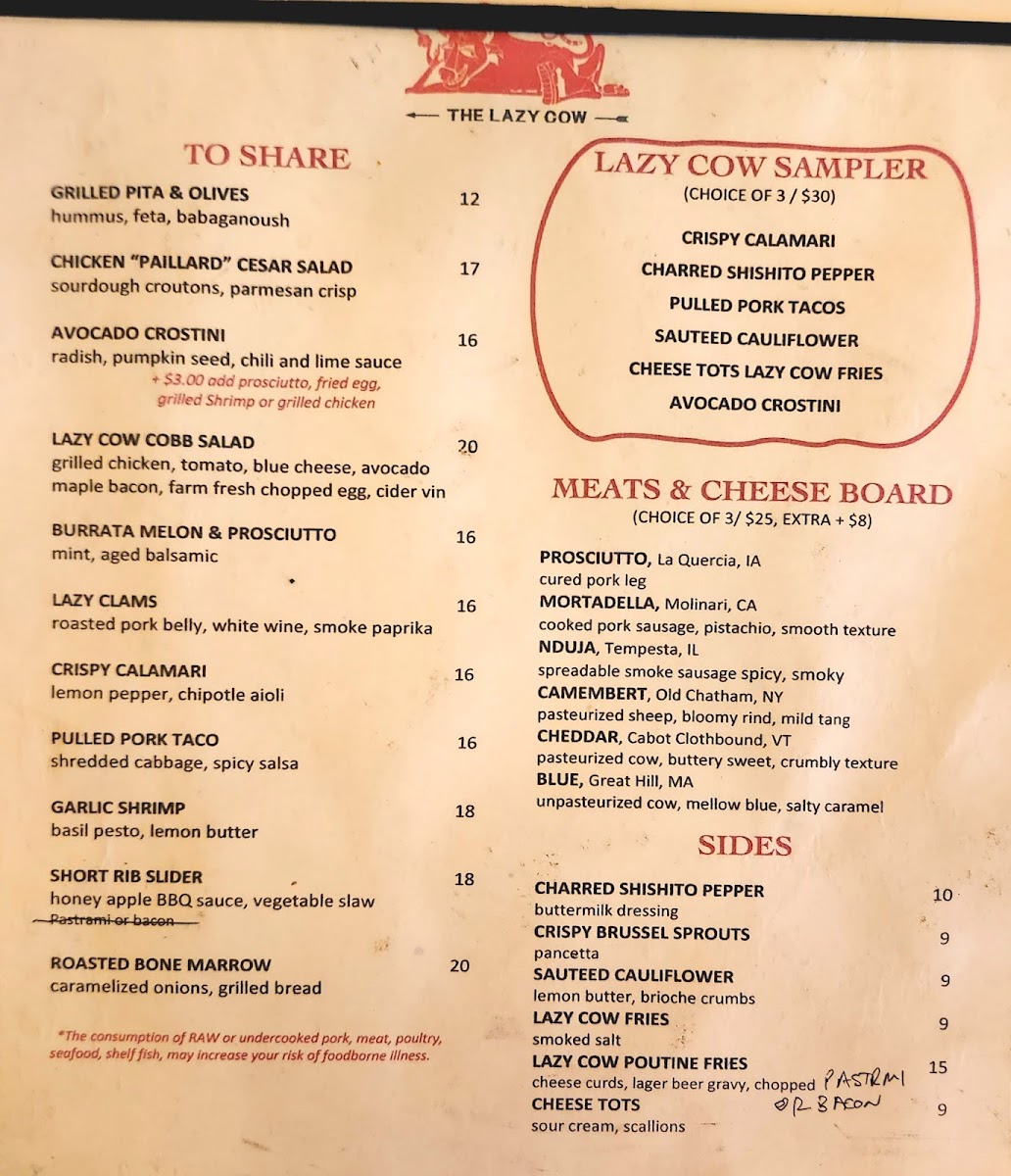 The Lazy Cow Menu Photo 1