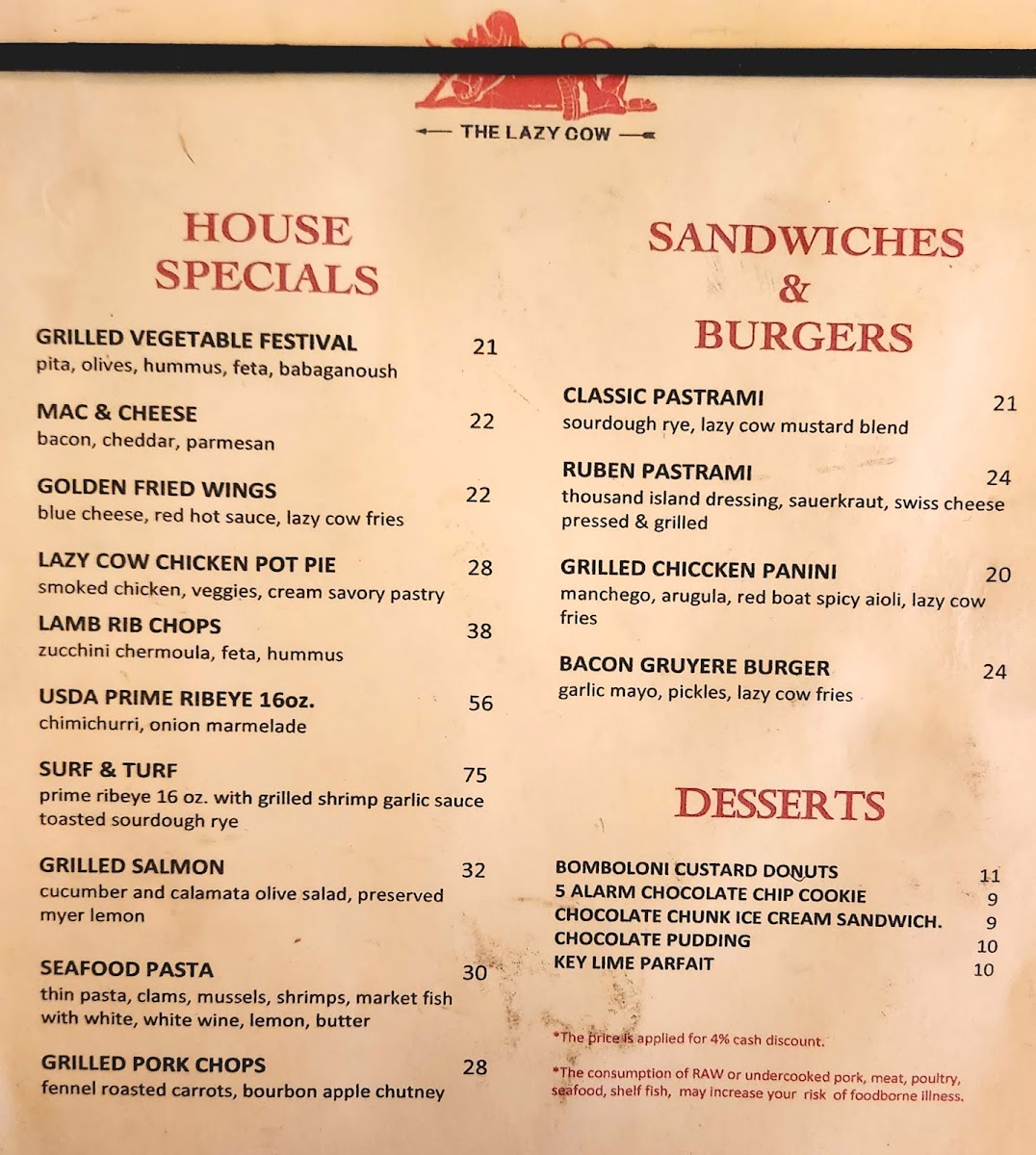 The Lazy Cow Menu Photo 2