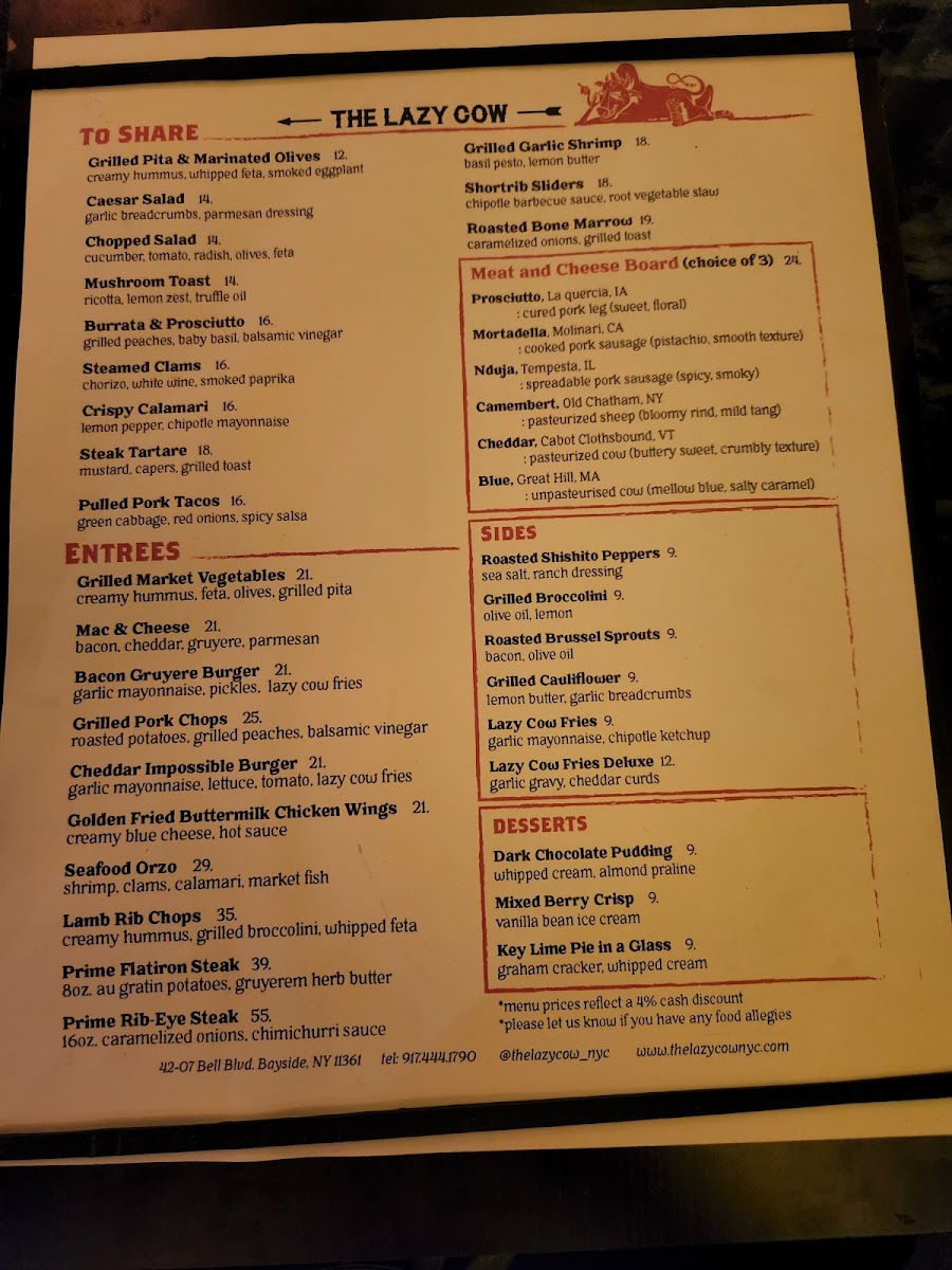 The Lazy Cow Menu Photo 3